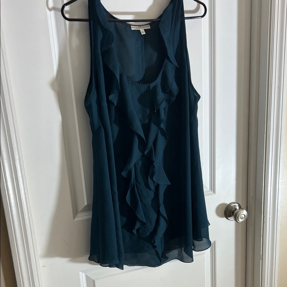 Dark Teal ruffle chiffon sleeveless top